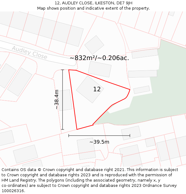 12, AUDLEY CLOSE, ILKESTON, DE7 9JH: Plot and title map