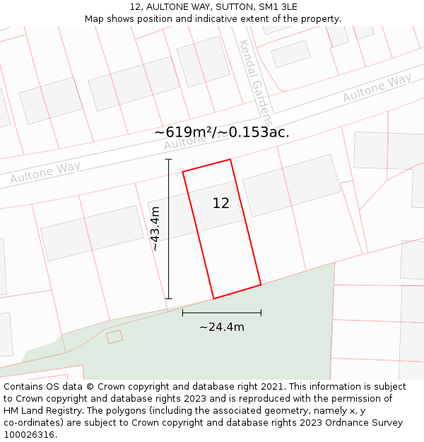 12, AULTONE WAY, SUTTON, SM1 3LE: Plot and title map