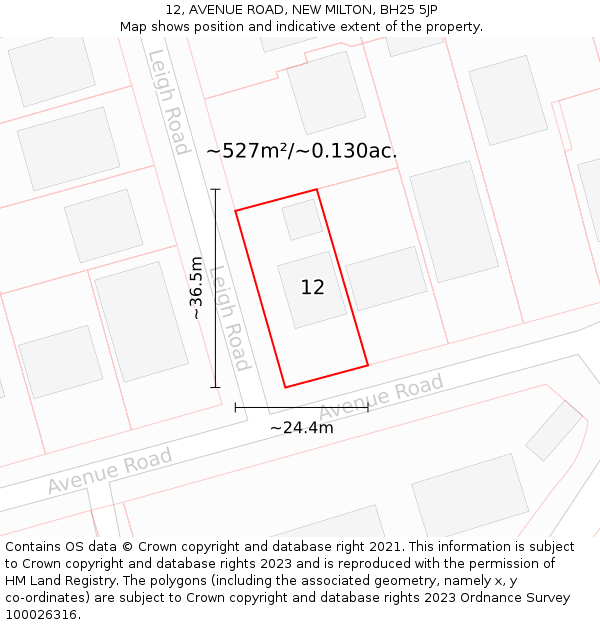 12, AVENUE ROAD, NEW MILTON, BH25 5JP: Plot and title map