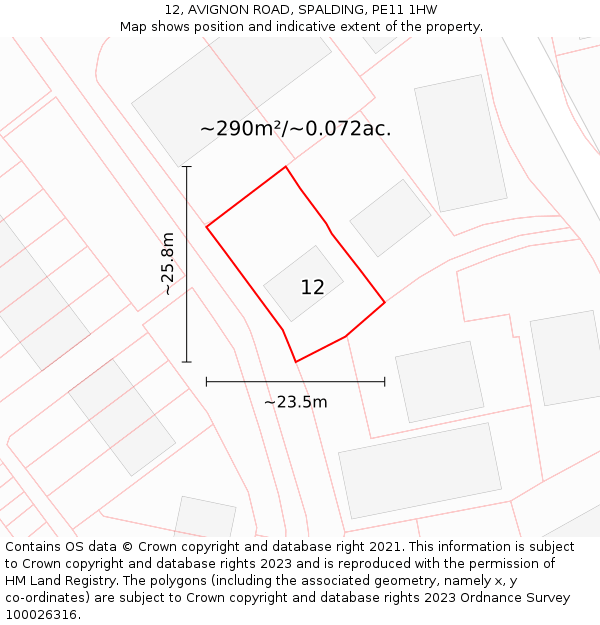 12, AVIGNON ROAD, SPALDING, PE11 1HW: Plot and title map