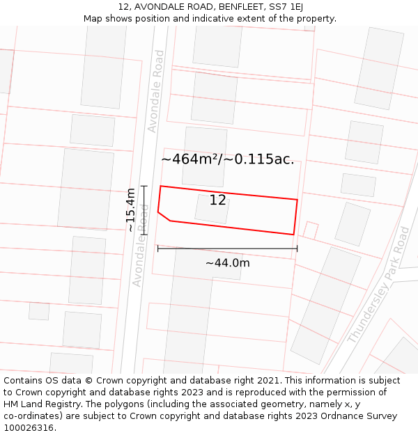 12, AVONDALE ROAD, BENFLEET, SS7 1EJ: Plot and title map