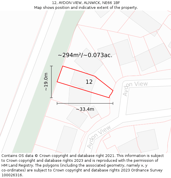 12, AYDON VIEW, ALNWICK, NE66 1BF: Plot and title map
