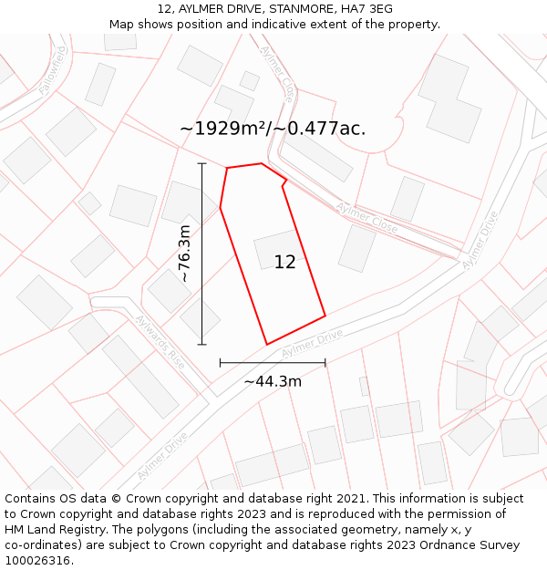 12, AYLMER DRIVE, STANMORE, HA7 3EG: Plot and title map