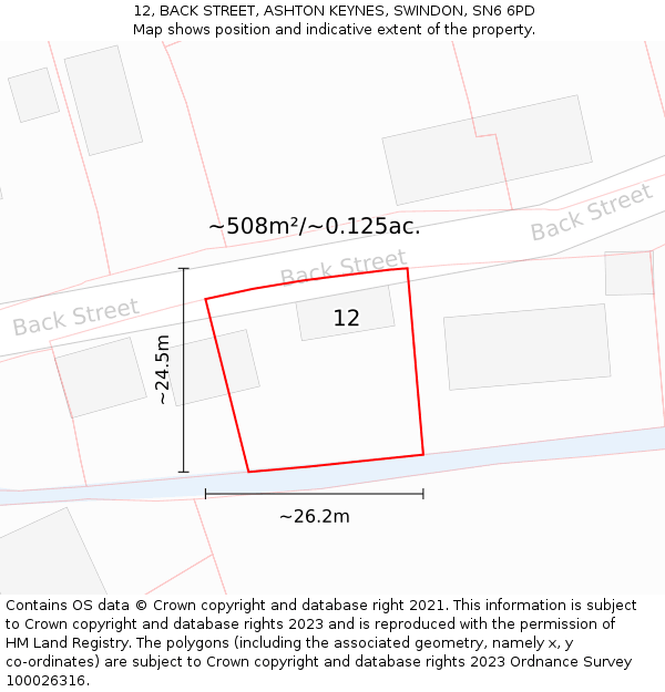 12, BACK STREET, ASHTON KEYNES, SWINDON, SN6 6PD: Plot and title map