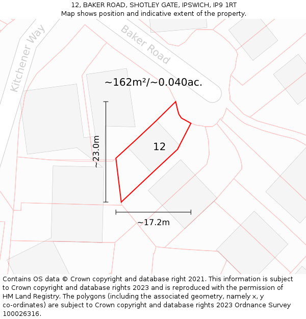 12, BAKER ROAD, SHOTLEY GATE, IPSWICH, IP9 1RT: Plot and title map