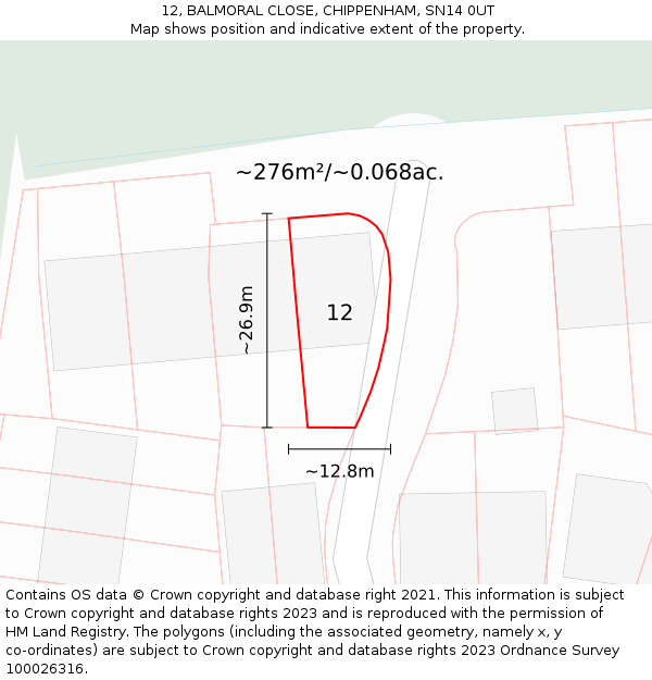 12, BALMORAL CLOSE, CHIPPENHAM, SN14 0UT: Plot and title map