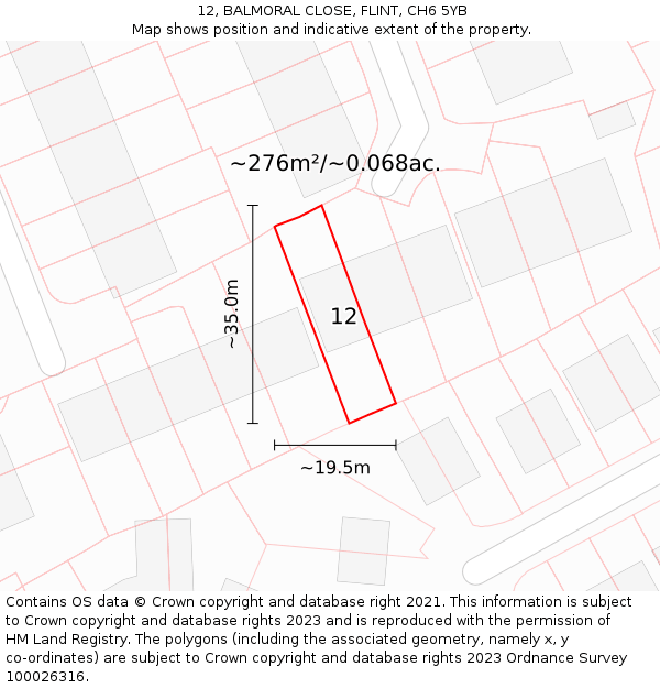 12, BALMORAL CLOSE, FLINT, CH6 5YB: Plot and title map