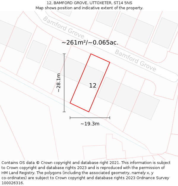 12, BAMFORD GROVE, UTTOXETER, ST14 5NS: Plot and title map