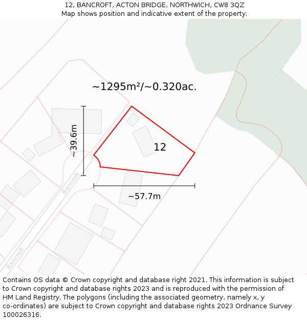 12, BANCROFT, ACTON BRIDGE, NORTHWICH, CW8 3QZ: Plot and title map