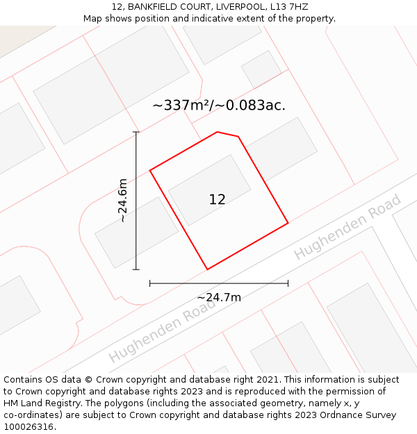 12, BANKFIELD COURT, LIVERPOOL, L13 7HZ: Plot and title map