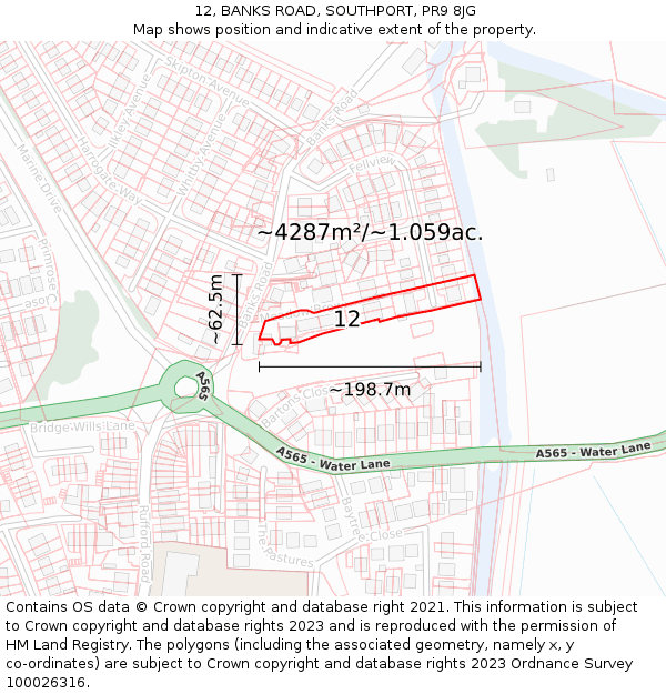 12, BANKS ROAD, SOUTHPORT, PR9 8JG: Plot and title map