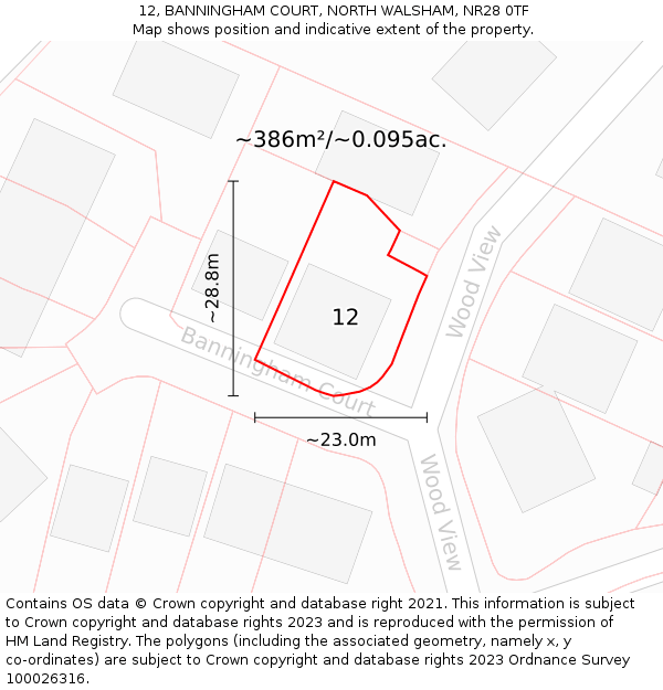 12, BANNINGHAM COURT, NORTH WALSHAM, NR28 0TF: Plot and title map