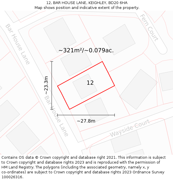 12, BAR HOUSE LANE, KEIGHLEY, BD20 6HA: Plot and title map