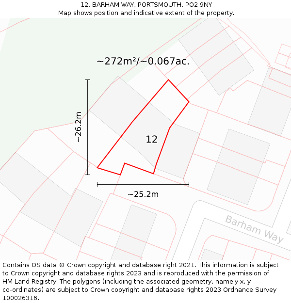 12, BARHAM WAY, PORTSMOUTH, PO2 9NY: Plot and title map