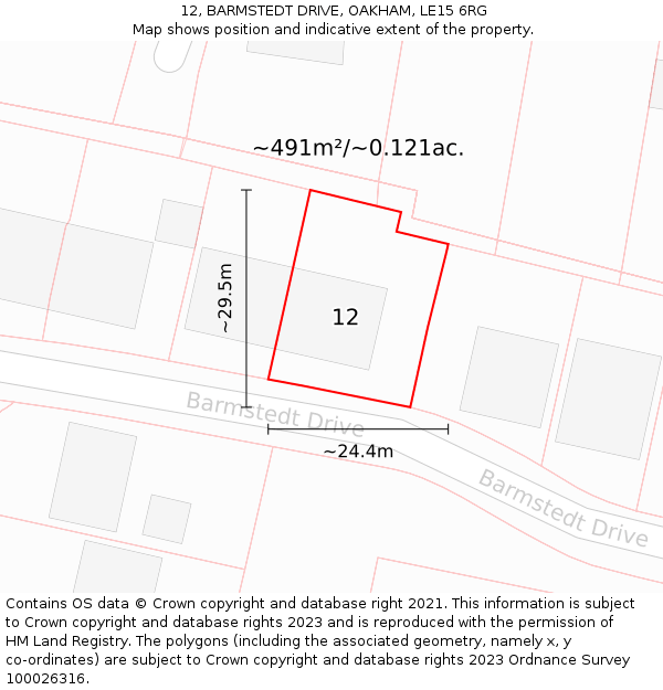 12, BARMSTEDT DRIVE, OAKHAM, LE15 6RG: Plot and title map