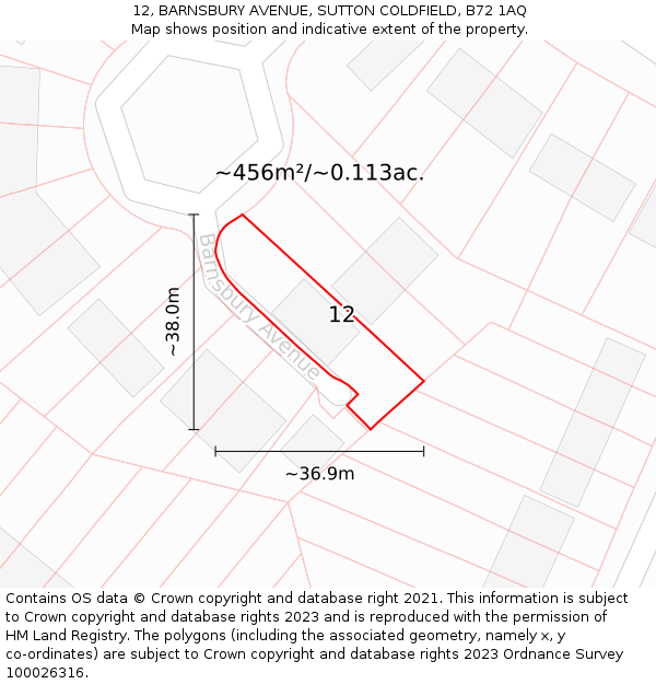 12, BARNSBURY AVENUE, SUTTON COLDFIELD, B72 1AQ: Plot and title map