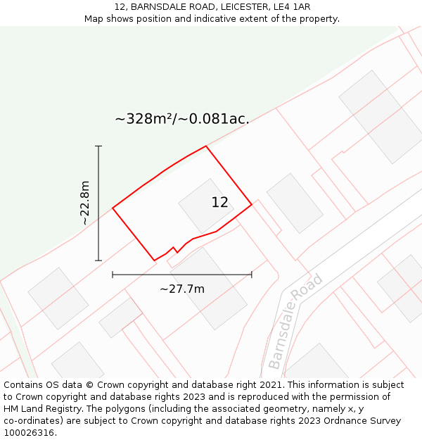 12, BARNSDALE ROAD, LEICESTER, LE4 1AR: Plot and title map