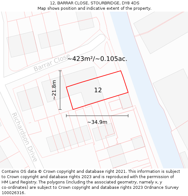 12, BARRAR CLOSE, STOURBRIDGE, DY8 4DS: Plot and title map