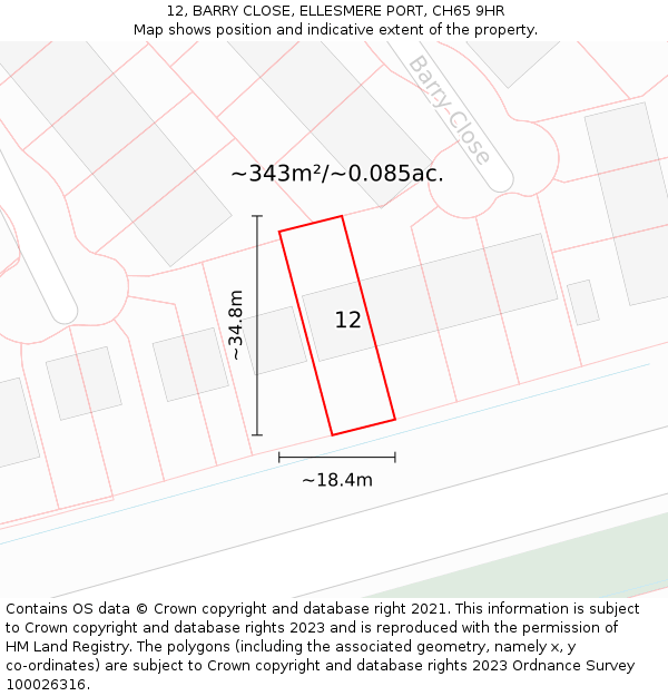 12, BARRY CLOSE, ELLESMERE PORT, CH65 9HR: Plot and title map