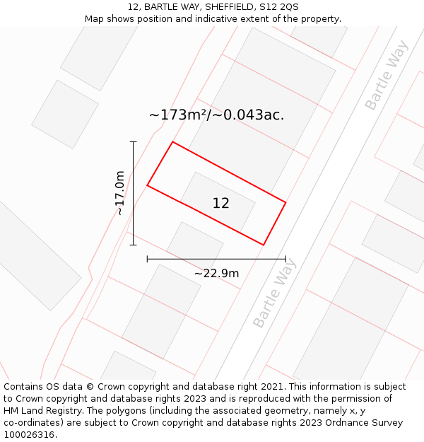 12, BARTLE WAY, SHEFFIELD, S12 2QS: Plot and title map