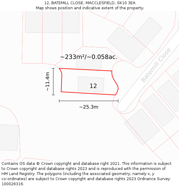 12, BATEMILL CLOSE, MACCLESFIELD, SK10 3EA: Plot and title map