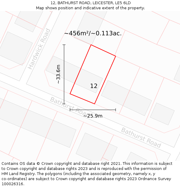 12, BATHURST ROAD, LEICESTER, LE5 6LD: Plot and title map