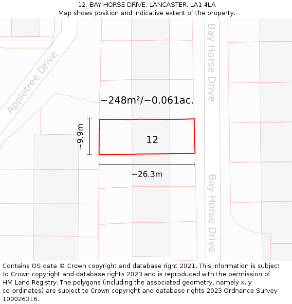 12, BAY HORSE DRIVE, LANCASTER, LA1 4LA: Plot and title map