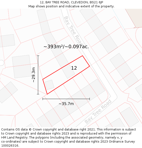 12, BAY TREE ROAD, CLEVEDON, BS21 6JP: Plot and title map