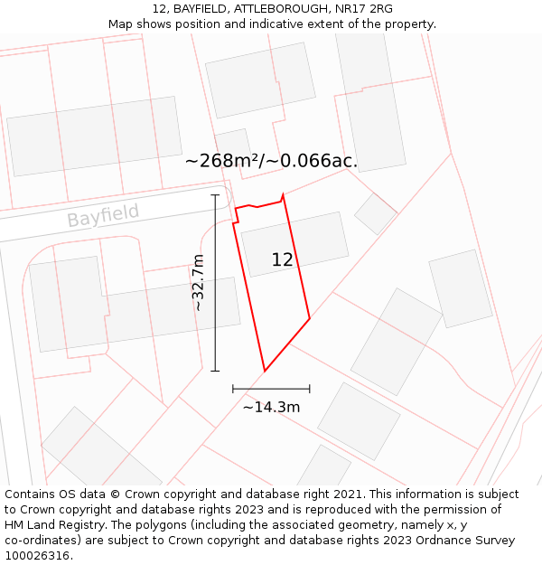 12, BAYFIELD, ATTLEBOROUGH, NR17 2RG: Plot and title map