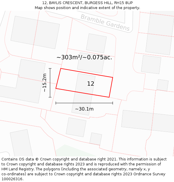 12, BAYLIS CRESCENT, BURGESS HILL, RH15 8UP: Plot and title map