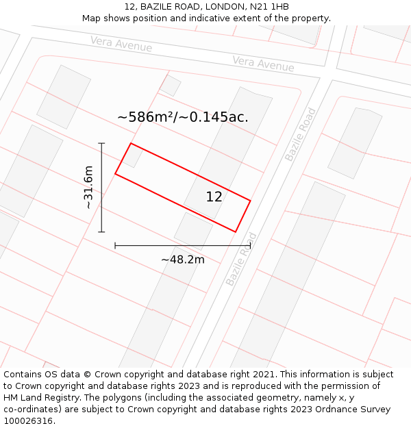 12, BAZILE ROAD, LONDON, N21 1HB: Plot and title map