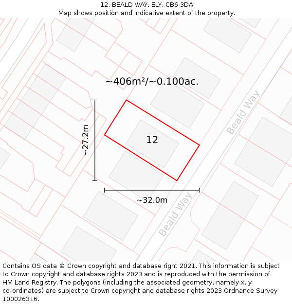 12, BEALD WAY, ELY, CB6 3DA: Plot and title map