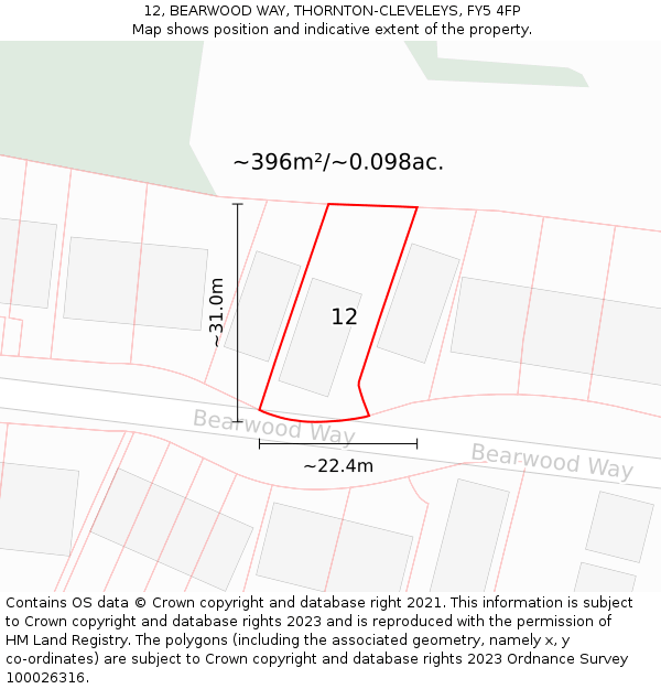 12, BEARWOOD WAY, THORNTON-CLEVELEYS, FY5 4FP: Plot and title map