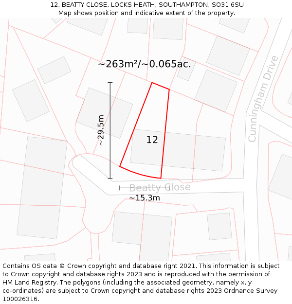 12, BEATTY CLOSE, LOCKS HEATH, SOUTHAMPTON, SO31 6SU: Plot and title map