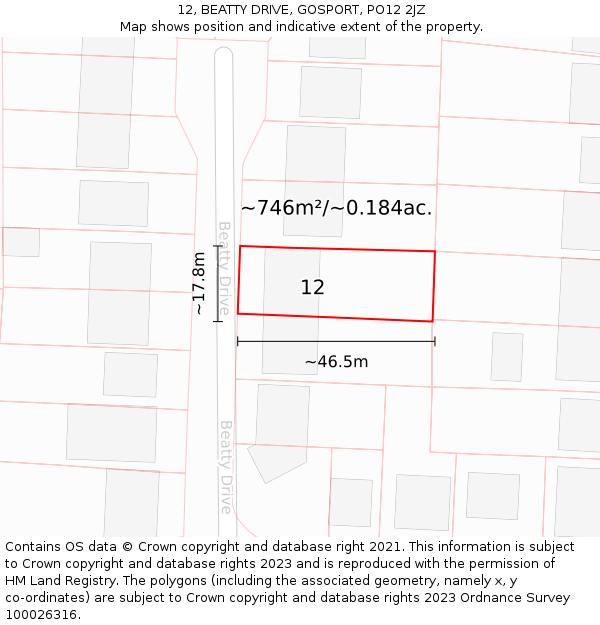 12, BEATTY DRIVE, GOSPORT, PO12 2JZ: Plot and title map