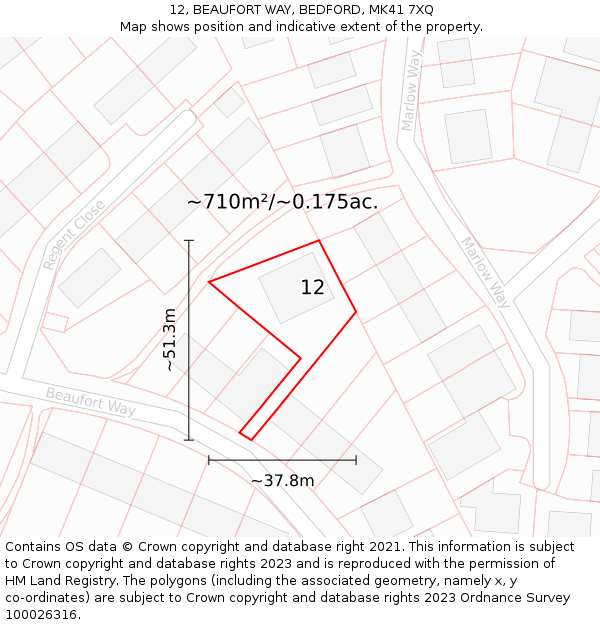 12, BEAUFORT WAY, BEDFORD, MK41 7XQ: Plot and title map