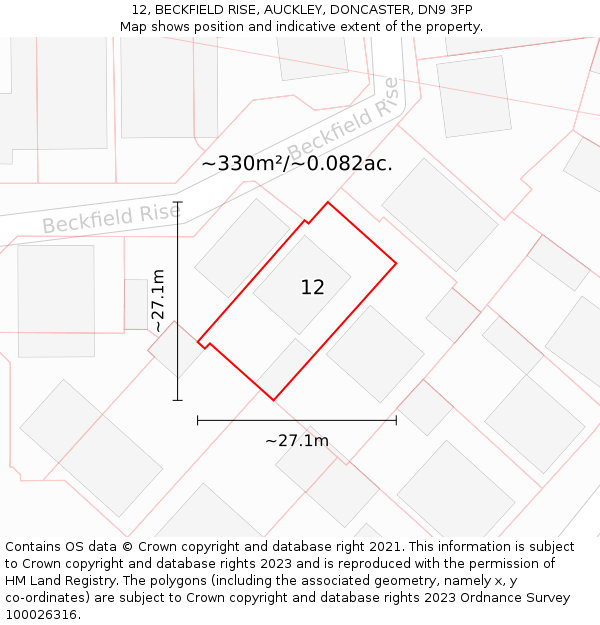 12, BECKFIELD RISE, AUCKLEY, DONCASTER, DN9 3FP: Plot and title map