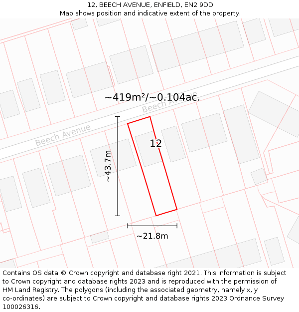 12, BEECH AVENUE, ENFIELD, EN2 9DD: Plot and title map