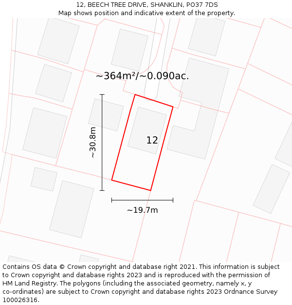 12, BEECH TREE DRIVE, SHANKLIN, PO37 7DS: Plot and title map