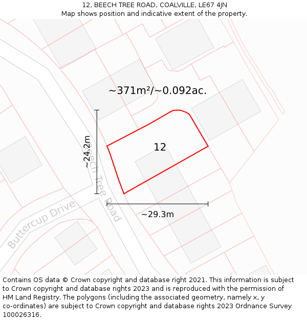 12, BEECH TREE ROAD, COALVILLE, LE67 4JN: Plot and title map