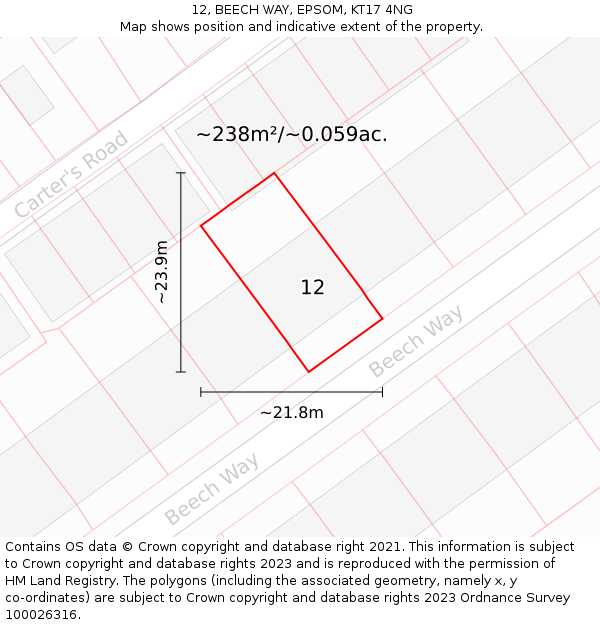 12, BEECH WAY, EPSOM, KT17 4NG: Plot and title map