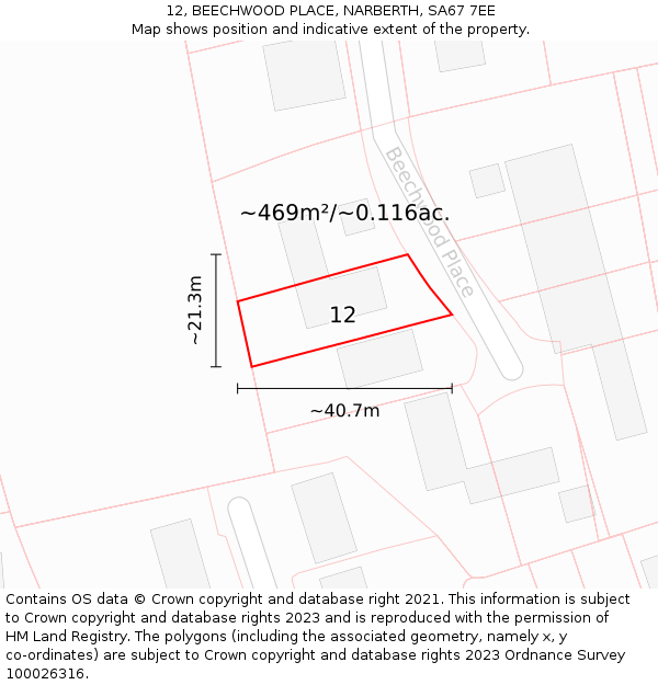 12, BEECHWOOD PLACE, NARBERTH, SA67 7EE: Plot and title map