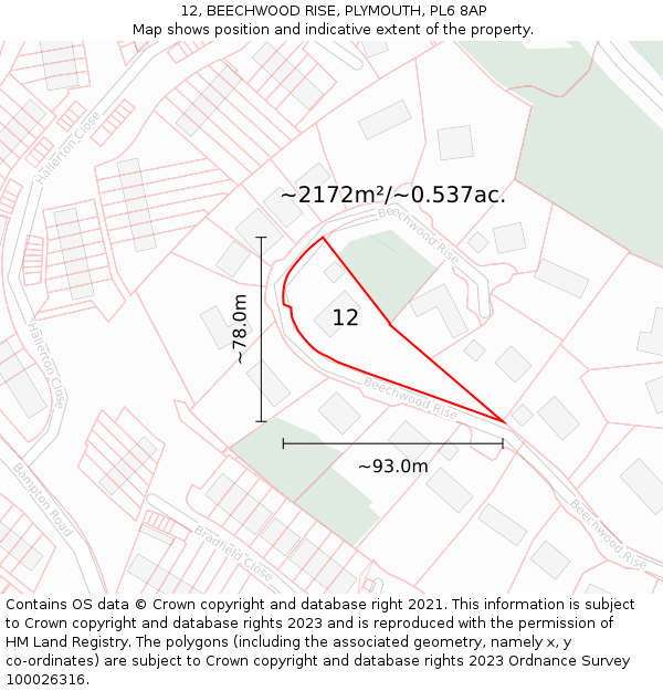 12, BEECHWOOD RISE, PLYMOUTH, PL6 8AP: Plot and title map