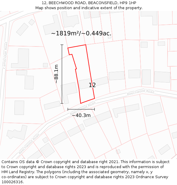 12, BEECHWOOD ROAD, BEACONSFIELD, HP9 1HP: Plot and title map