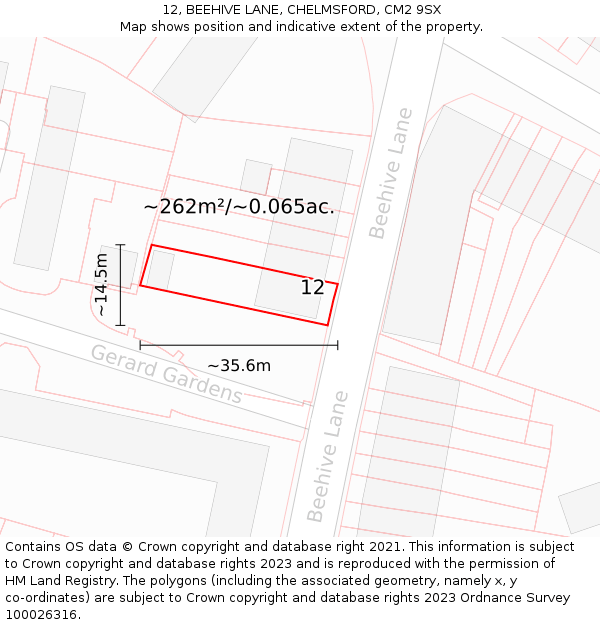 12, BEEHIVE LANE, CHELMSFORD, CM2 9SX: Plot and title map