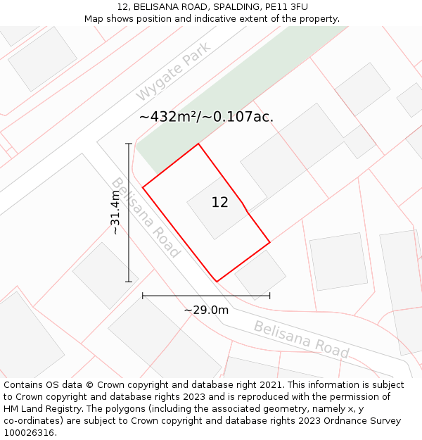 12, BELISANA ROAD, SPALDING, PE11 3FU: Plot and title map