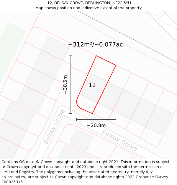 12, BELSAY GROVE, BEDLINGTON, NE22 5YU: Plot and title map