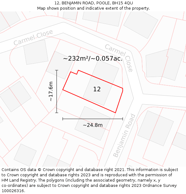 12, BENJAMIN ROAD, POOLE, BH15 4QU: Plot and title map