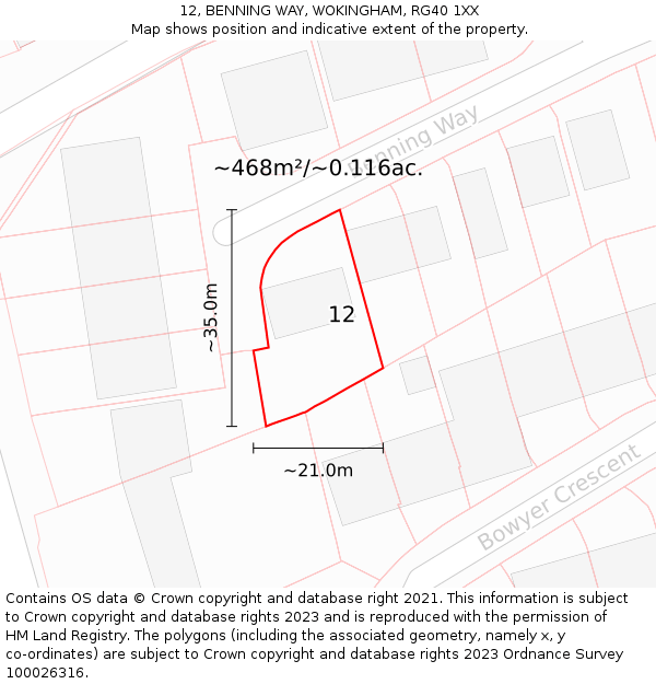 12, BENNING WAY, WOKINGHAM, RG40 1XX: Plot and title map