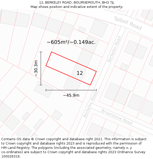 12, BERKELEY ROAD, BOURNEMOUTH, BH3 7JL: Plot and title map